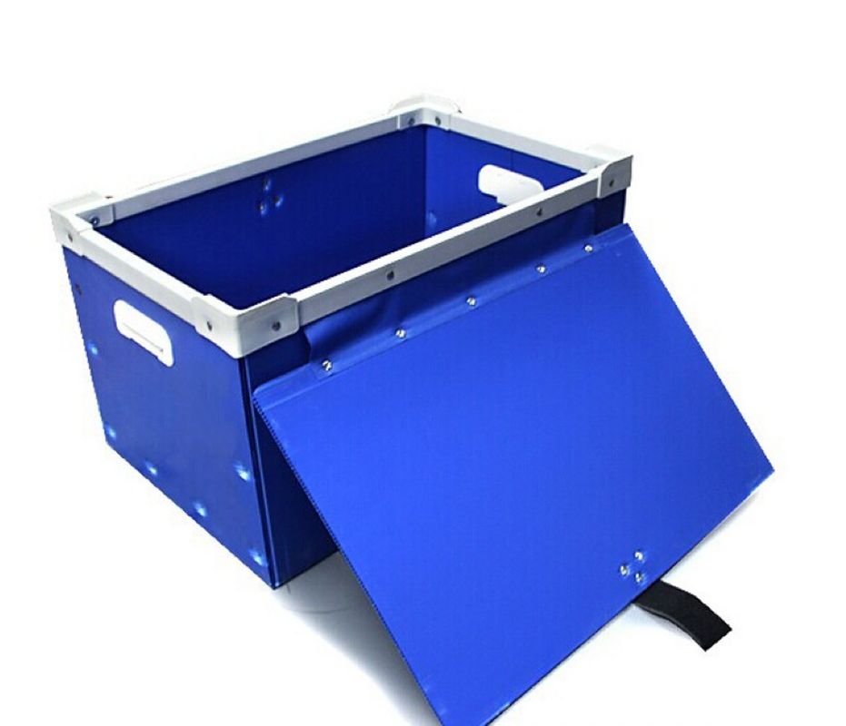Durable Plastic Corrugated Foldable Boxes Stackable PP Storage Bin Black / Blue